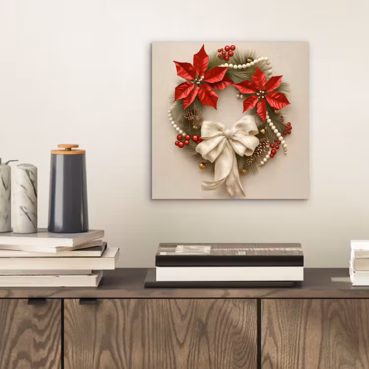 Deurkrans - Strik - Kerst - Rood - Groen aluminium wit klein -sfeer1