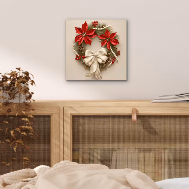 Deurkrans - Strik - Kerst - Rood - Groen aluminium wit klein -sfeer3
