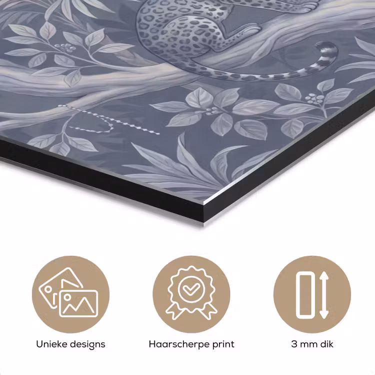 Dieren - Jungle - Illustratie - Bomen - Blauw aluminium wit klein -closeup_NL