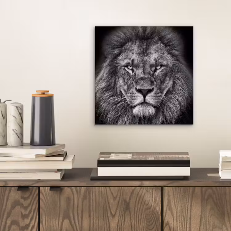 Dieren - Leeuw - Zwart - Wit - Portret aluminium wit klein -sfeer1