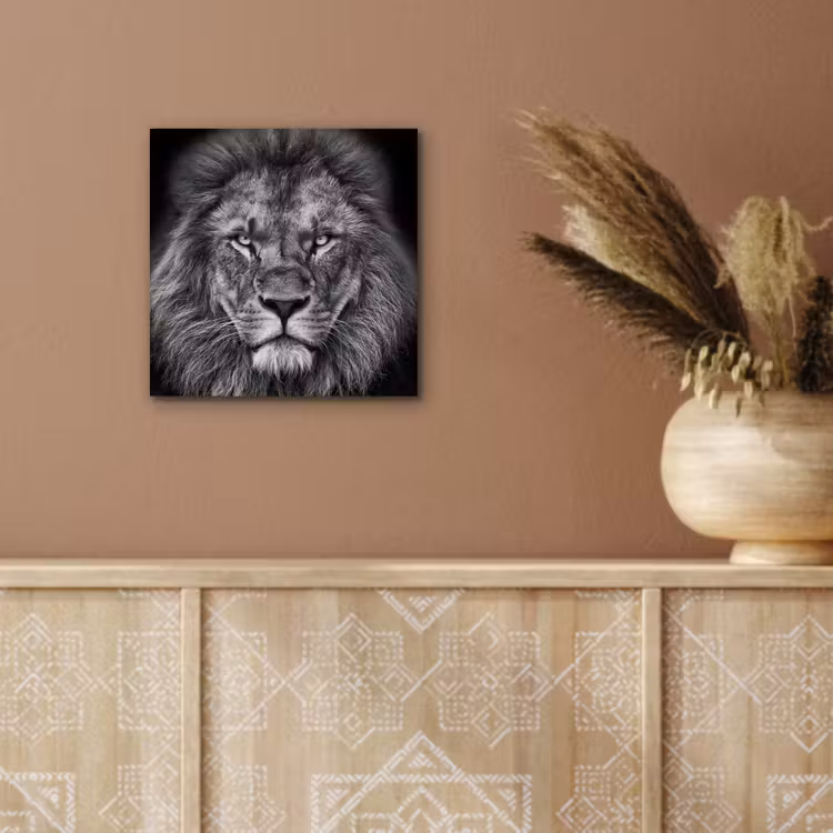 Dieren - Leeuw - Zwart - Wit - Portret aluminium wit klein -sfeer4