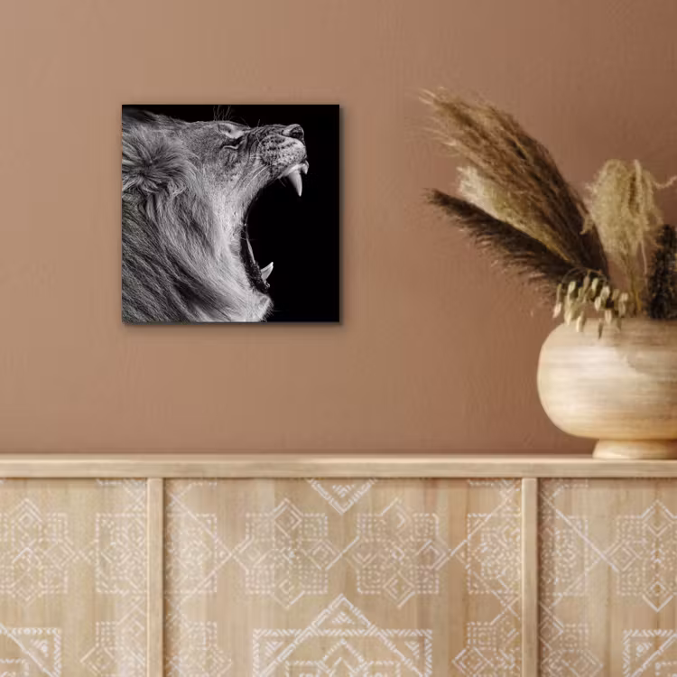 Dieren - Leeuw - Zwart - Wit - Portret aluminium wit klein -sfeer4