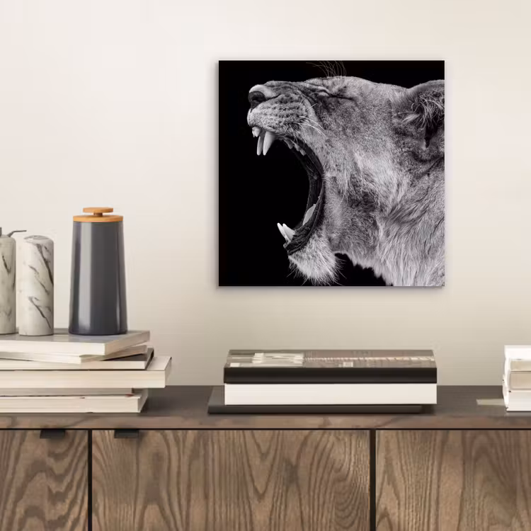Dieren - Leeuw - Zwart - Wit - Portret aluminium wit klein -sfeer1