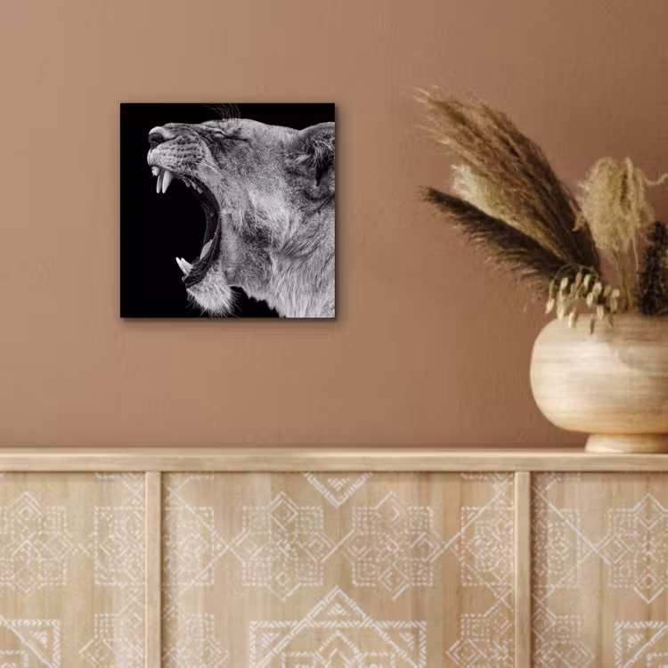 Dieren - Leeuw - Zwart - Wit - Portret aluminium wit klein -sfeer4
