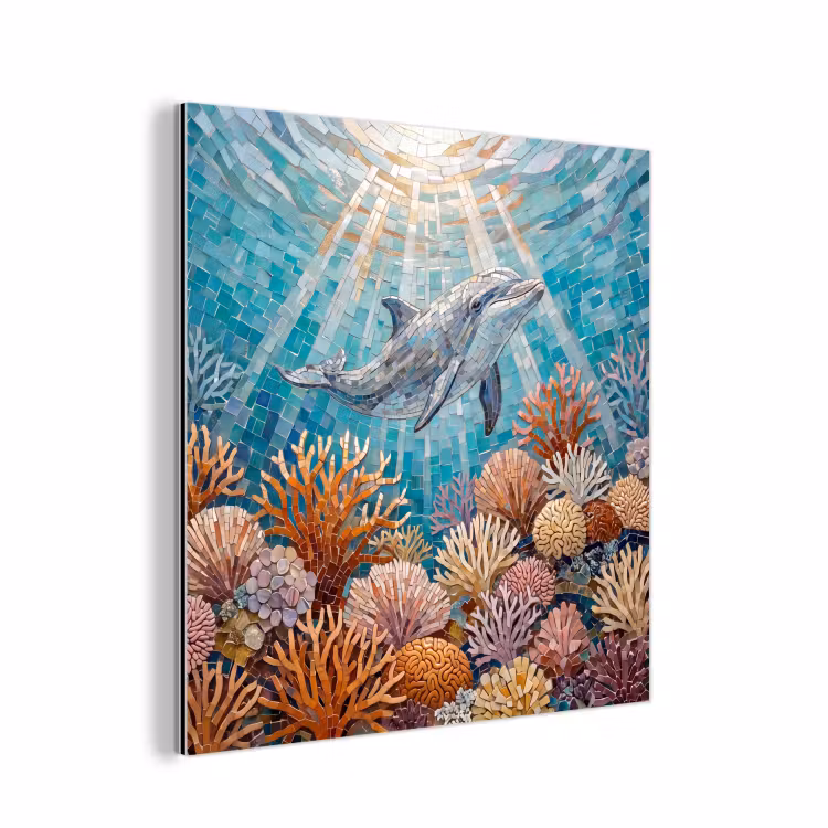 Dieren - Mozaïek - Oceaan - Koraal - Blauw aluminium wit klein -3d