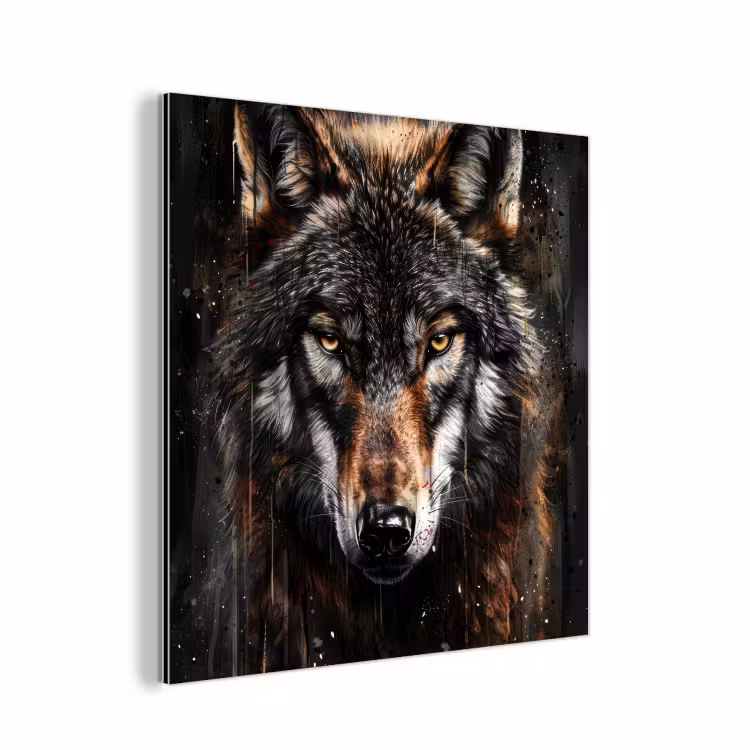 Dieren - Wolf - Portret - Zwart - Bruin aluminium wit klein -3d