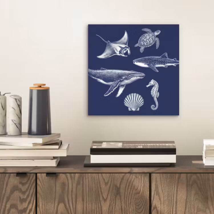 Dieren - Zeeleven - Oceaan - Graveren - Blauw aluminium wit klein -sfeer1