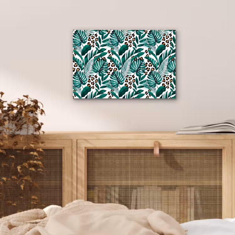 Dierenprint - Panter - Bladeren - Tropisch - Jungle aluminium wit klein -sfeer3