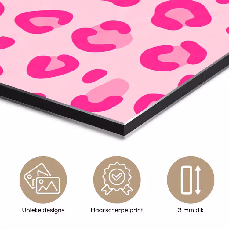 Dierenprint - Patroon - Abstract - Modern - Roze aluminium wit klein -closeup_NL