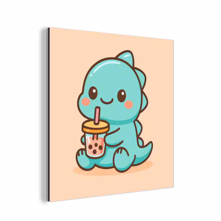 Dino - Boba - kawaii - Oranje aluminium wit klein -3d