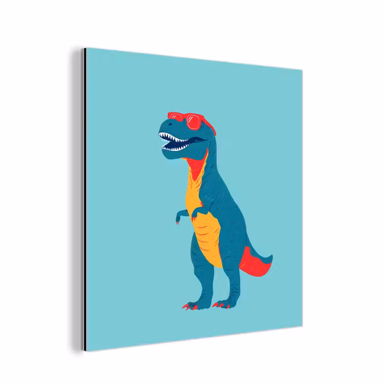 Dinosaurus - Blauw - Zonnebril aluminium wit klein -3d
