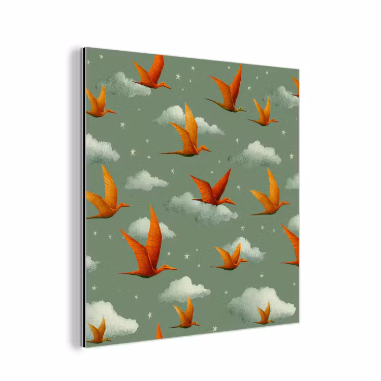 Dinosaurussen - Wolken - Sterren - Oranje aluminium wit klein -3d