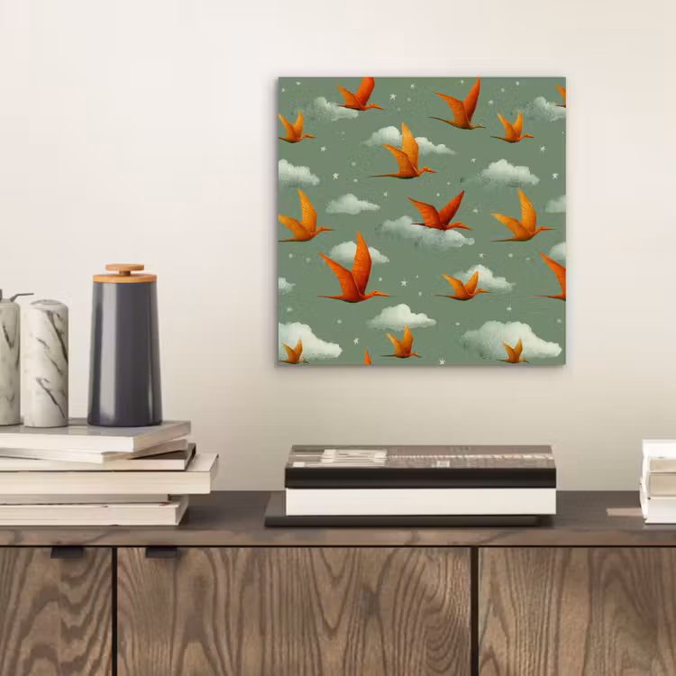 Dinosaurussen - Wolken - Sterren - Oranje aluminium wit klein -sfeer1