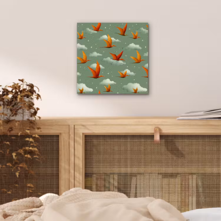Dinosaurussen - Wolken - Sterren - Oranje aluminium wit klein -sfeer3