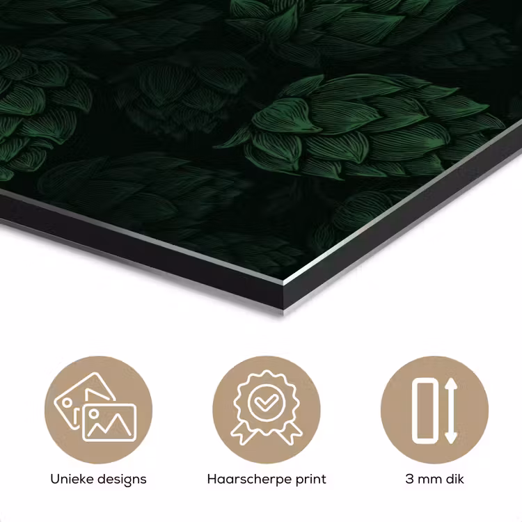 Donker - Groen - Hopbellen - Botanisch - Illustratie aluminium wit klein 46 -closeup_NL