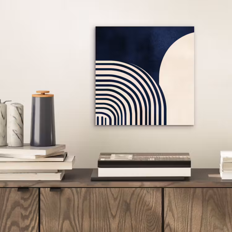 Donkerblauw - Abstract - Lijnen aluminium wit klein -sfeer1