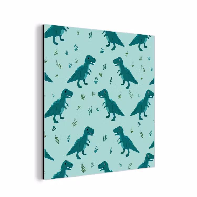 Donkergroen - Dinosaurussen - Afdrukken - Bladeren aluminium wit klein -3d