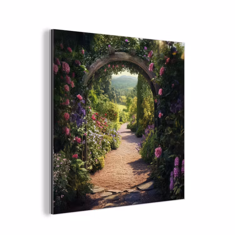 Doorkijk - Bloemen - Natuur - Rozenboog aluminium wit klein -3d