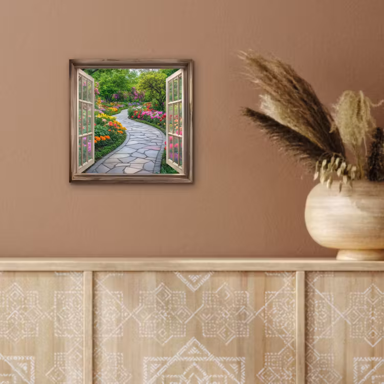 Doorkijk - Bloemen - Tuinpad - Natuur - Raam aluminium wit klein -sfeer4