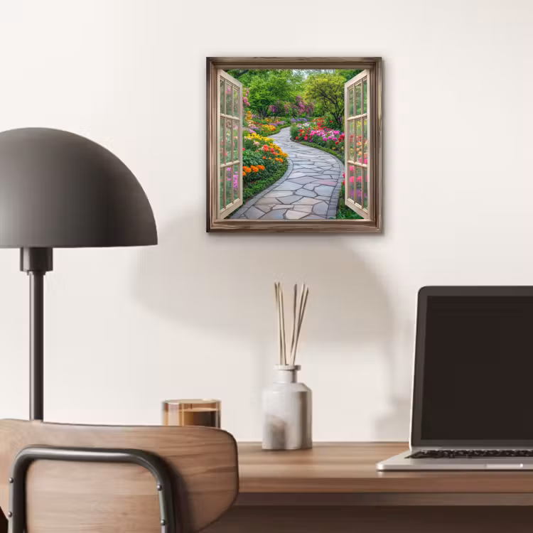 Doorkijk - Bloemen - Tuinpad - Natuur - Raam aluminium wit klein -sfeer5