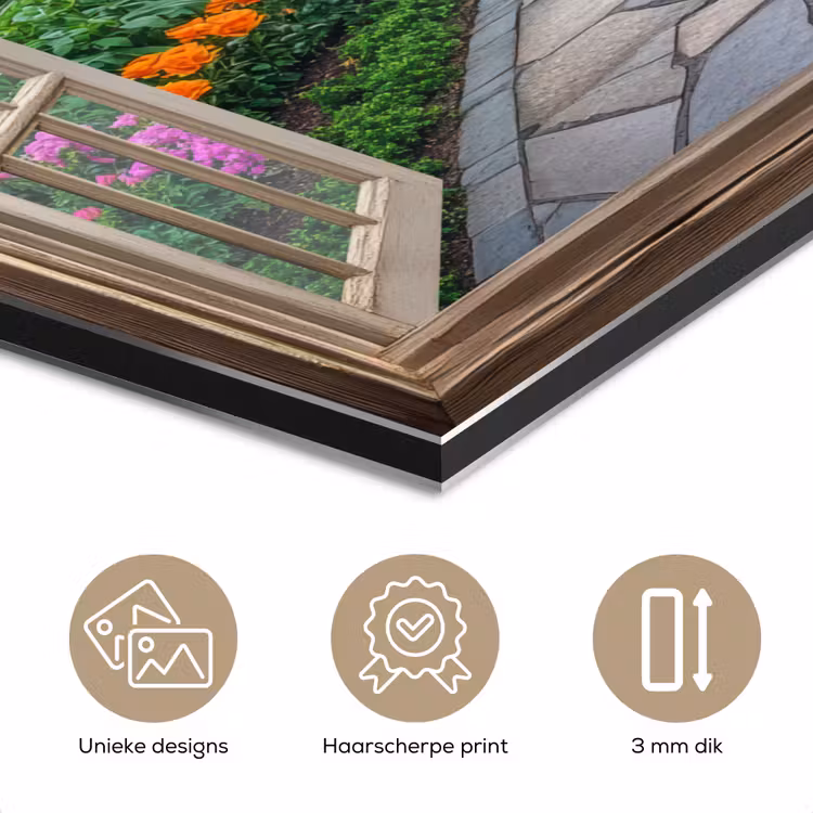 Doorkijk - Bloemen - Tuinpad - Natuur - Raam aluminium wit klein -closeup_NL