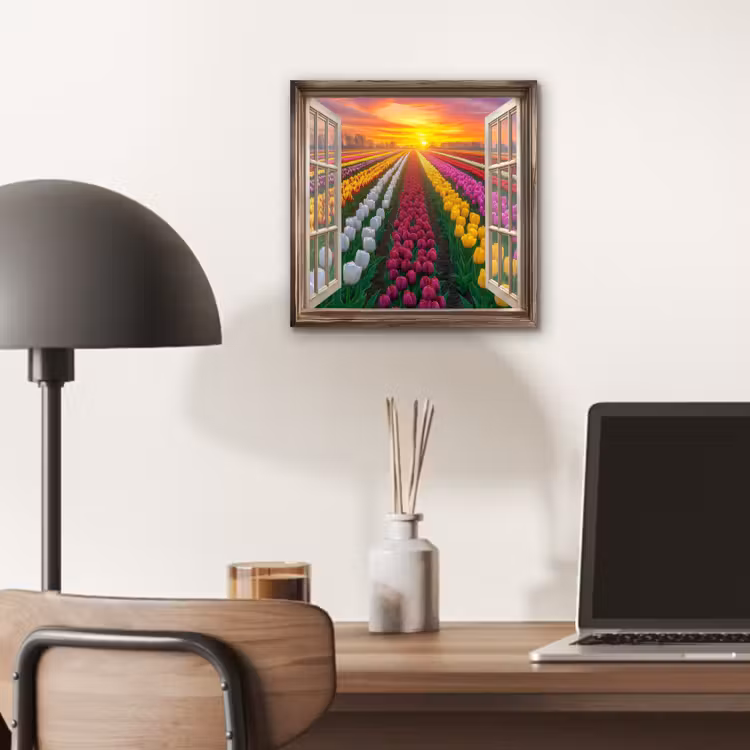 Doorkijk - Bloemen - Tulpen - Kleurrijk - Zonsondergang aluminium wit klein -sfeer5