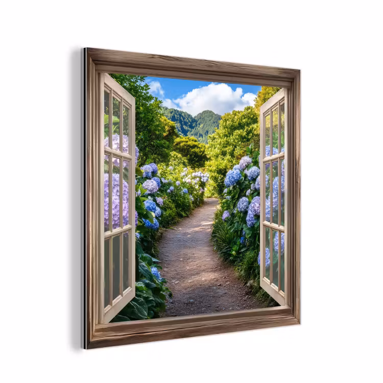 Doorkijk - Hortensia - Pad - Natuur aluminium wit klein -3d