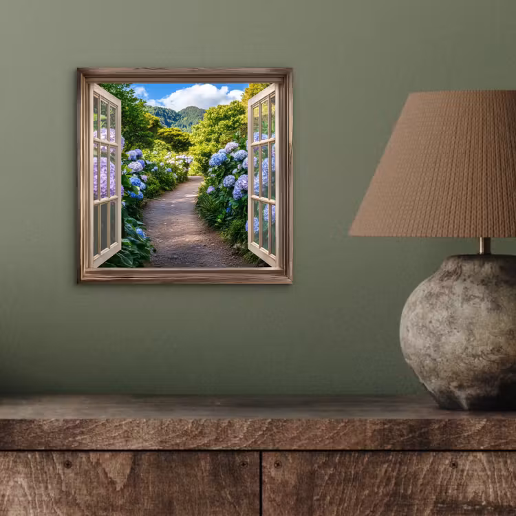 Doorkijk - Hortensia - Pad - Natuur aluminium wit klein -sfeer2
