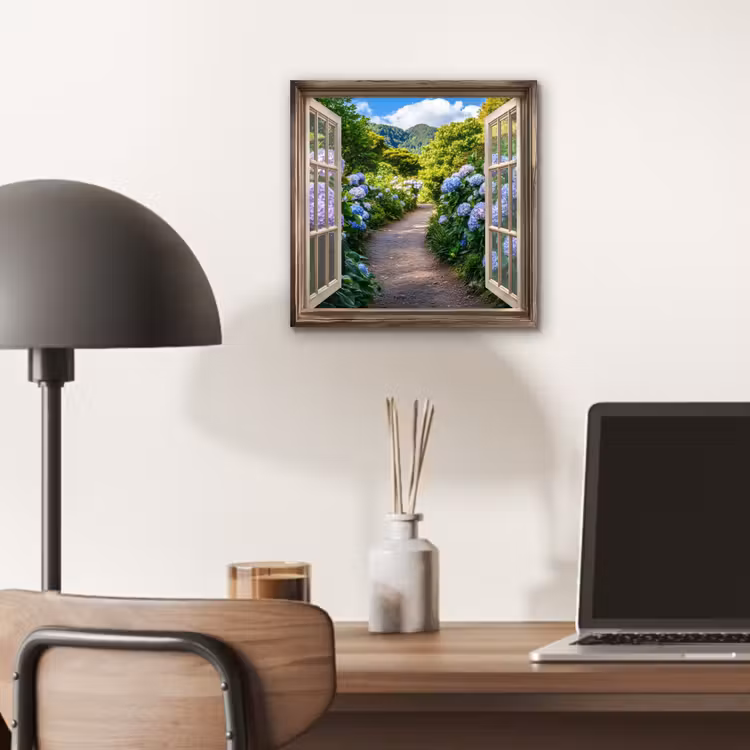 Doorkijk - Hortensia - Pad - Natuur aluminium wit klein -sfeer5