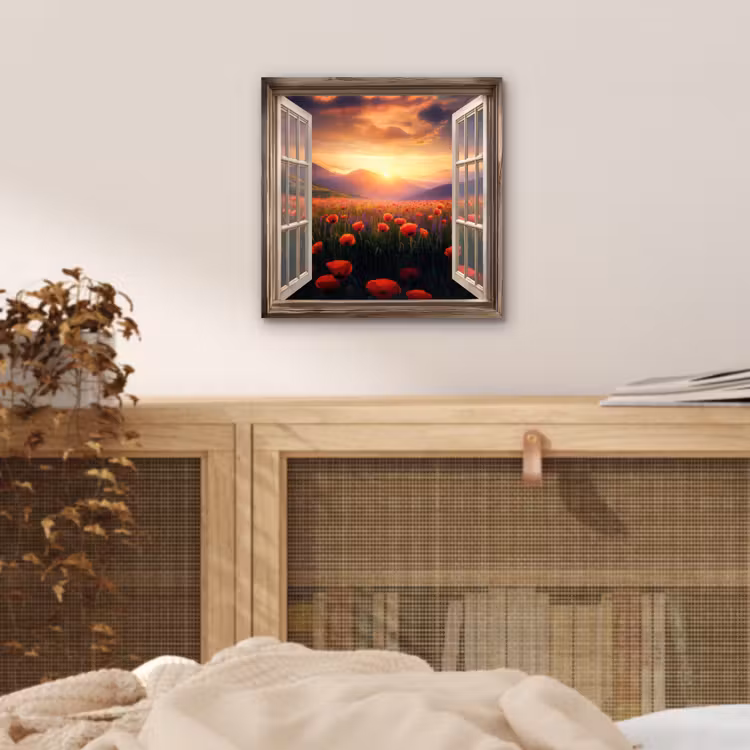 Doorkijk - Klaprozen - Bloemen - Rood - Open raam aluminium wit klein -sfeer3