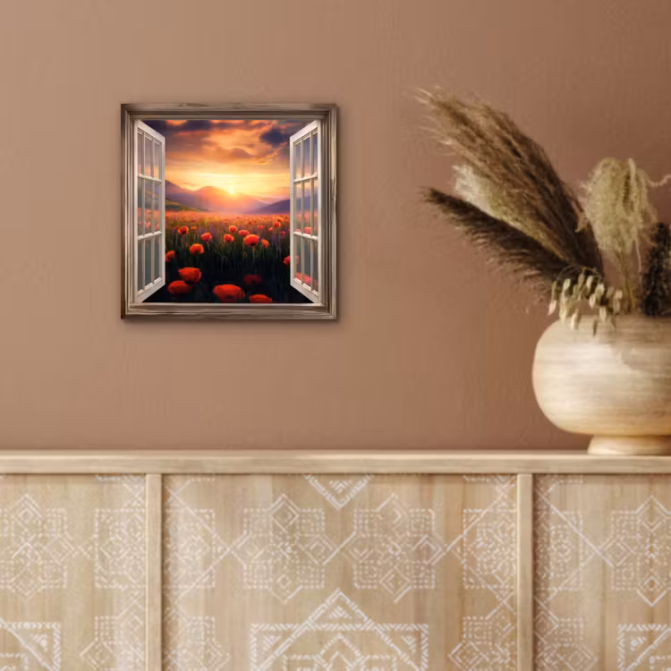 Doorkijk - Klaprozen - Bloemen - Rood - Open raam aluminium wit klein -sfeer4