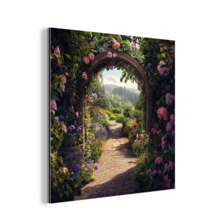 Doorkijk - Landschap - Bloemen - Rozenboog - Natuur aluminium wit klein -3d