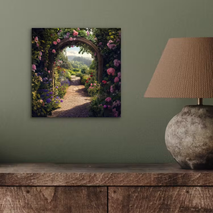 Doorkijk - Landschap - Bloemen - Rozenboog - Natuur aluminium wit klein -sfeer2