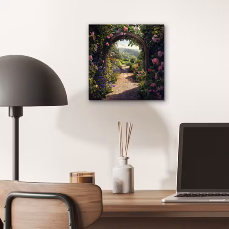 Doorkijk - Landschap - Bloemen - Rozenboog - Natuur aluminium wit klein -sfeer5