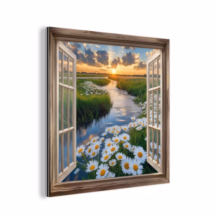 Doorkijk - Landschap - Raam - Water - Zonsondergang aluminium wit klein -3d