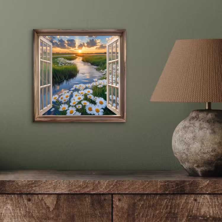 Doorkijk - Landschap - Raam - Water - Zonsondergang aluminium wit klein -sfeer2