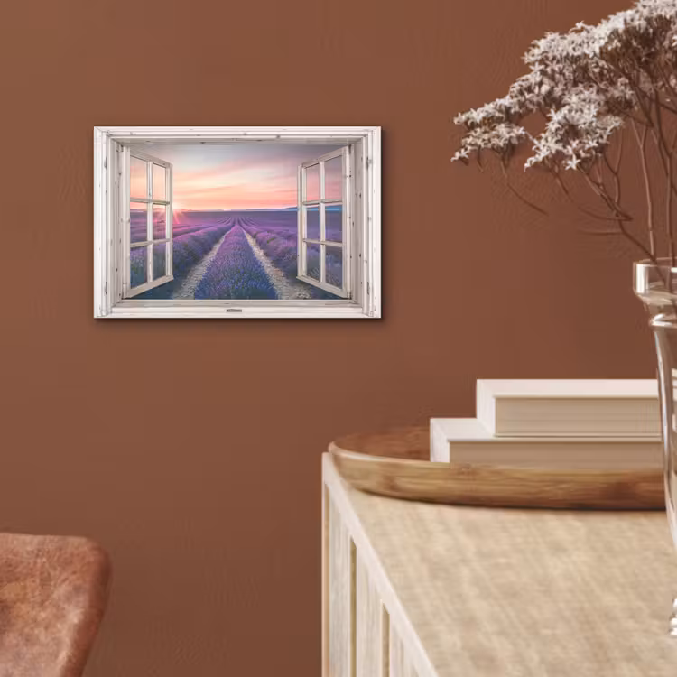 Doorkijk - Lavendel - Bloemen - Hout - Zonsondergang - Paars aluminium wit klein -sfeer4