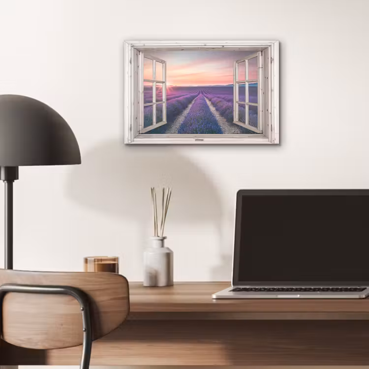 Doorkijk - Lavendel - Bloemen - Hout - Zonsondergang - Paars aluminium wit klein -sfeer5