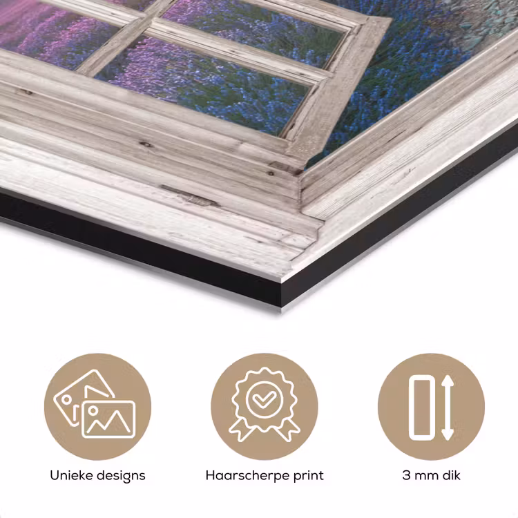 Doorkijk - Lavendel - Bloemen - Hout - Zonsondergang - Paars aluminium wit klein -closeup_NL