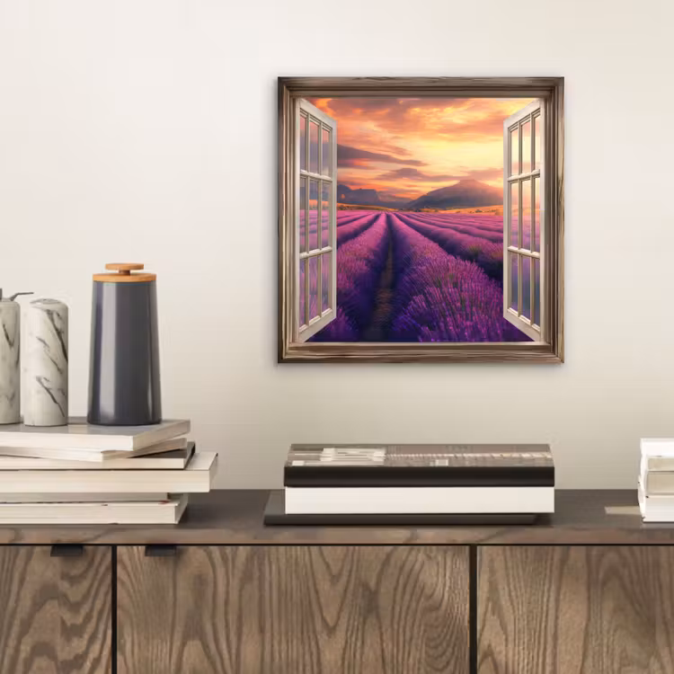 Doorkijk - Lavendel - Landschap - Bloemen - Paars aluminium wit klein -sfeer1