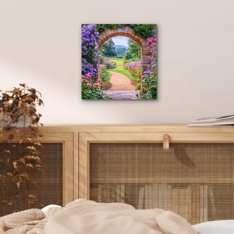 Doorkijk - Poort - Bloemen - Tuin aluminium wit klein -sfeer3