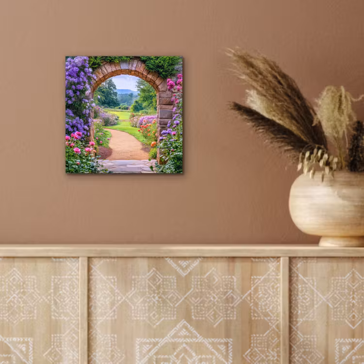 Doorkijk - Poort - Bloemen - Tuin aluminium wit klein -sfeer4