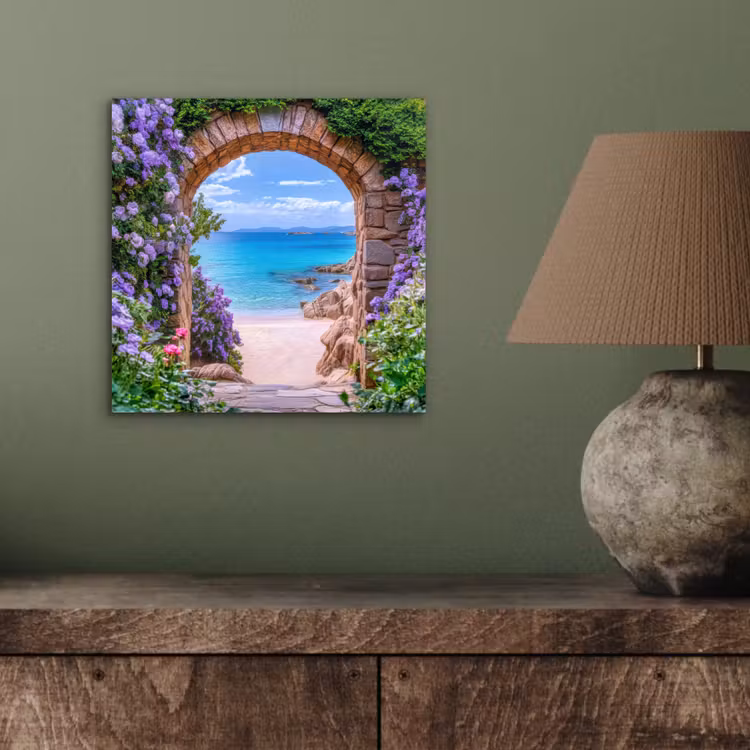 Doorkijk - Poort - Zee - Strand - Rotsen aluminium wit klein -sfeer2