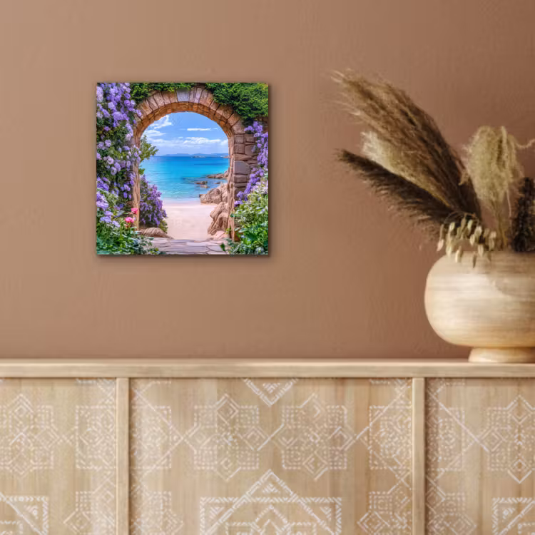 Doorkijk - Poort - Zee - Strand - Rotsen aluminium wit klein -sfeer4