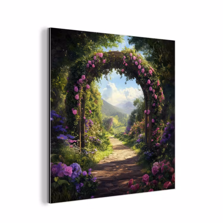 Doorkijk - Rozenboog - Uitzicht - Landschap - Bloemen aluminium wit klein -3d