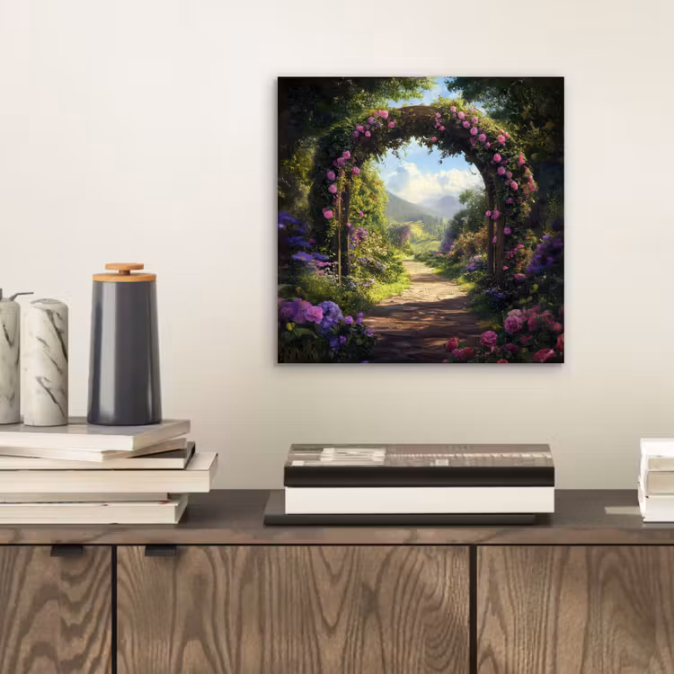 Doorkijk - Rozenboog - Uitzicht - Landschap - Bloemen aluminium wit klein -sfeer1