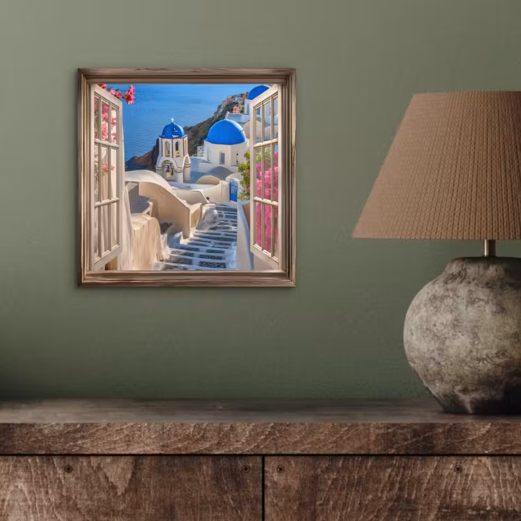 Doorkijk - Santorini - Landschap - Blauw - Grieks aluminium wit klein -sfeer2