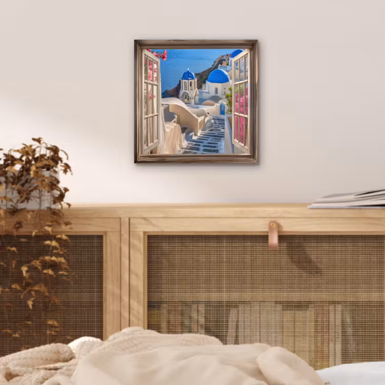 Doorkijk - Santorini - Landschap - Blauw - Grieks aluminium wit klein -sfeer3