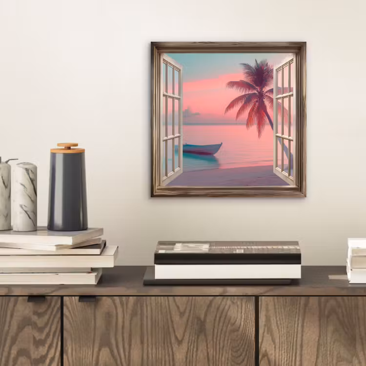 Doorkijk - Strand - Palmboom - Tropisch aluminium wit klein -sfeer1