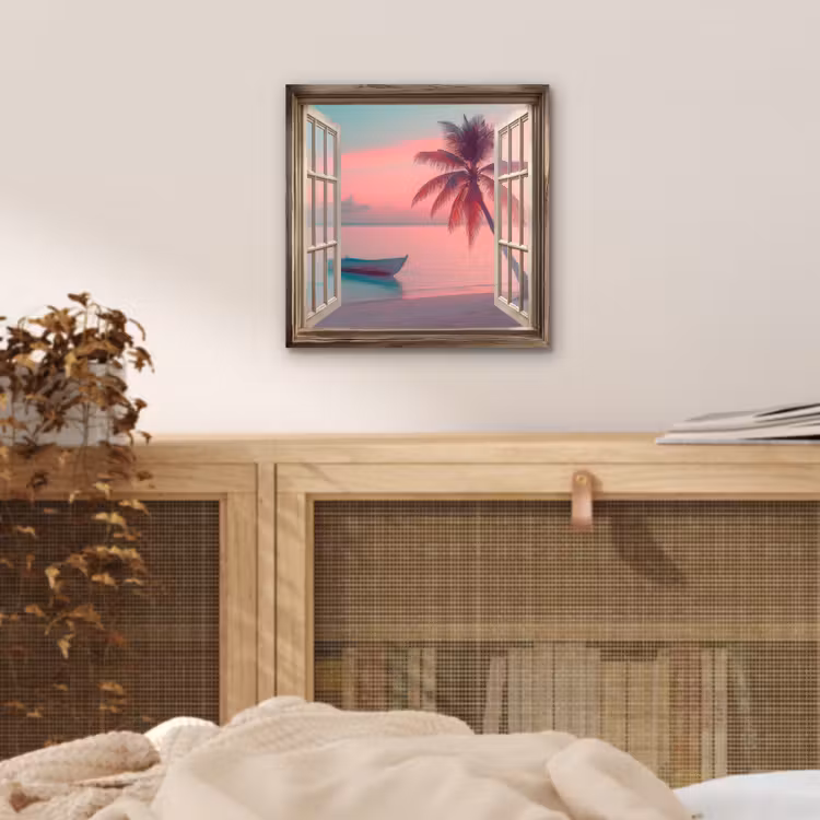 Doorkijk - Strand - Palmboom - Tropisch aluminium wit klein -sfeer3